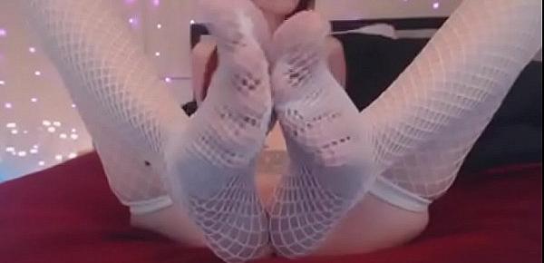  sexy webcam girl does foot fetish show with stockings